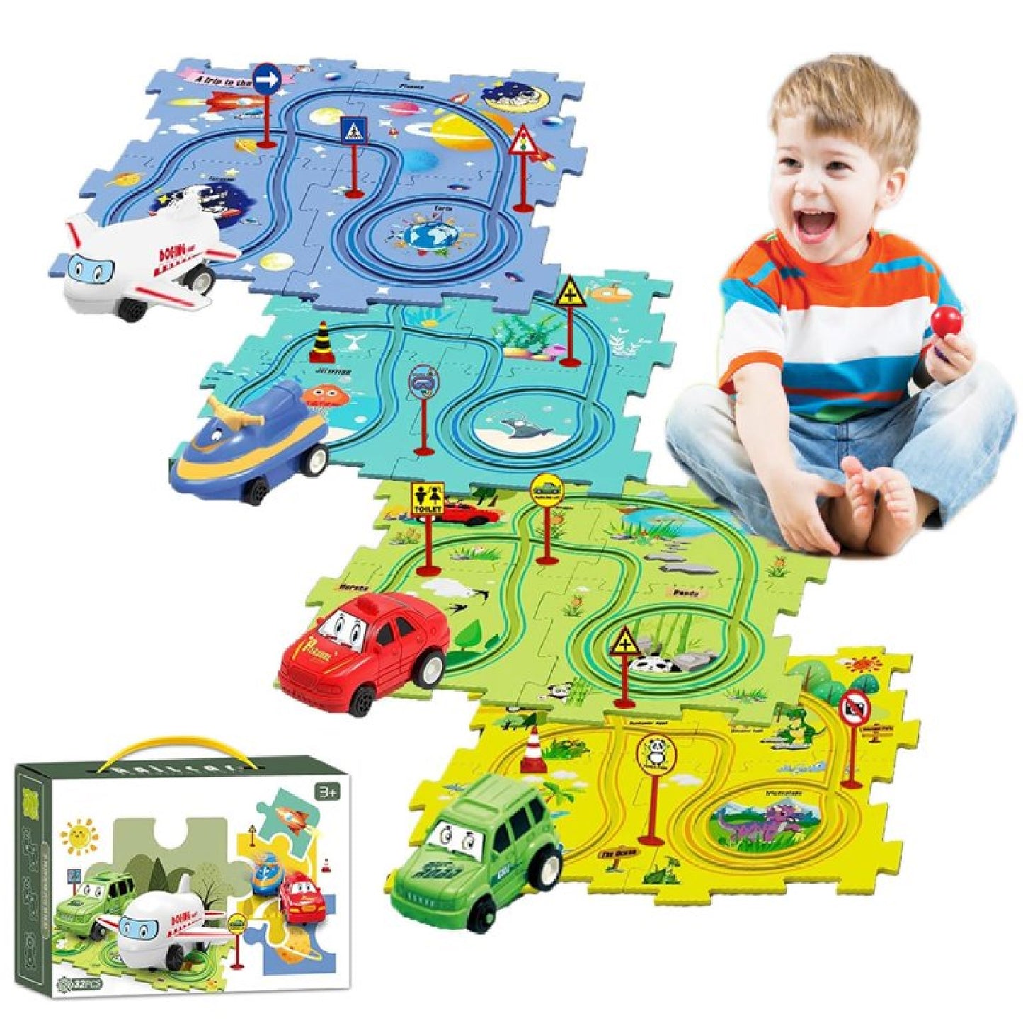 PUZZLE RACER® Pista 25 piezas armables + Carro eléctrico 🚗🧩