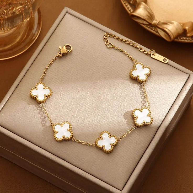 ELEGANTE PULSERA TRÉBOL DE LA SUERTE + CAJA REGALO💖