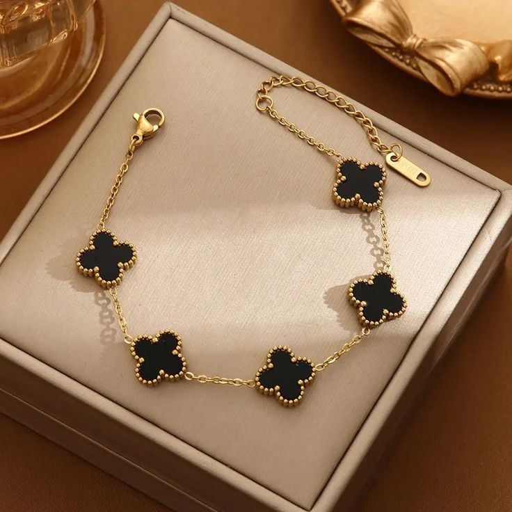 ELEGANTE PULSERA TRÉBOL DE LA SUERTE + CAJA REGALO💖