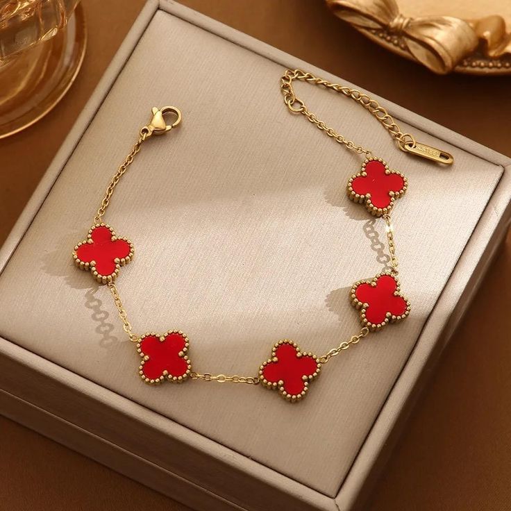 ELEGANTE PULSERA TRÉBOL DE LA SUERTE + CAJA REGALO💖