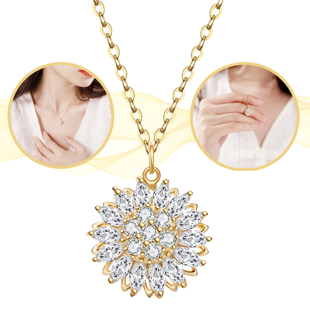 COLLAR GIRASOL GIRATORIO + CAJA DE REGALO DE LUJO EN FORMA DE CORAZÓN 💖
