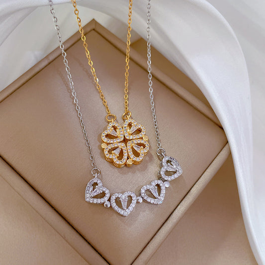 COLLAR 2 EN 1 (TRÉBOL Y CORAZÓN) + CAJA DE REGALO 💘
