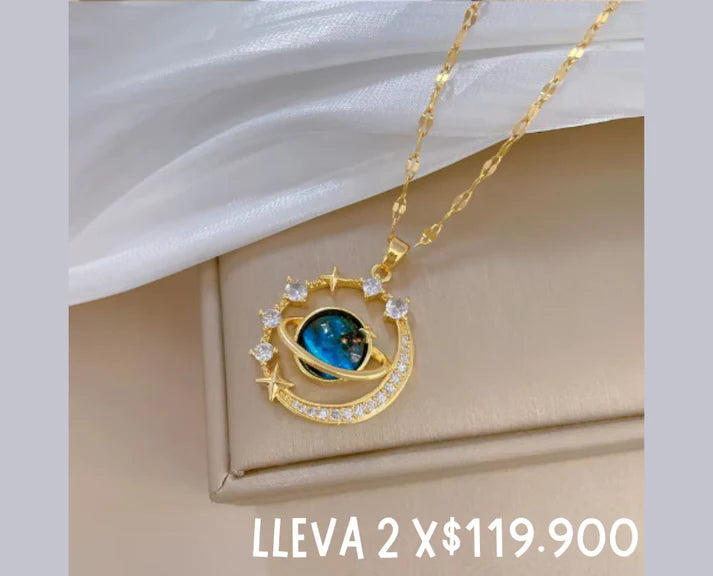COLLAR SATURNO CON LA LUNA + CAJA DE REGALO