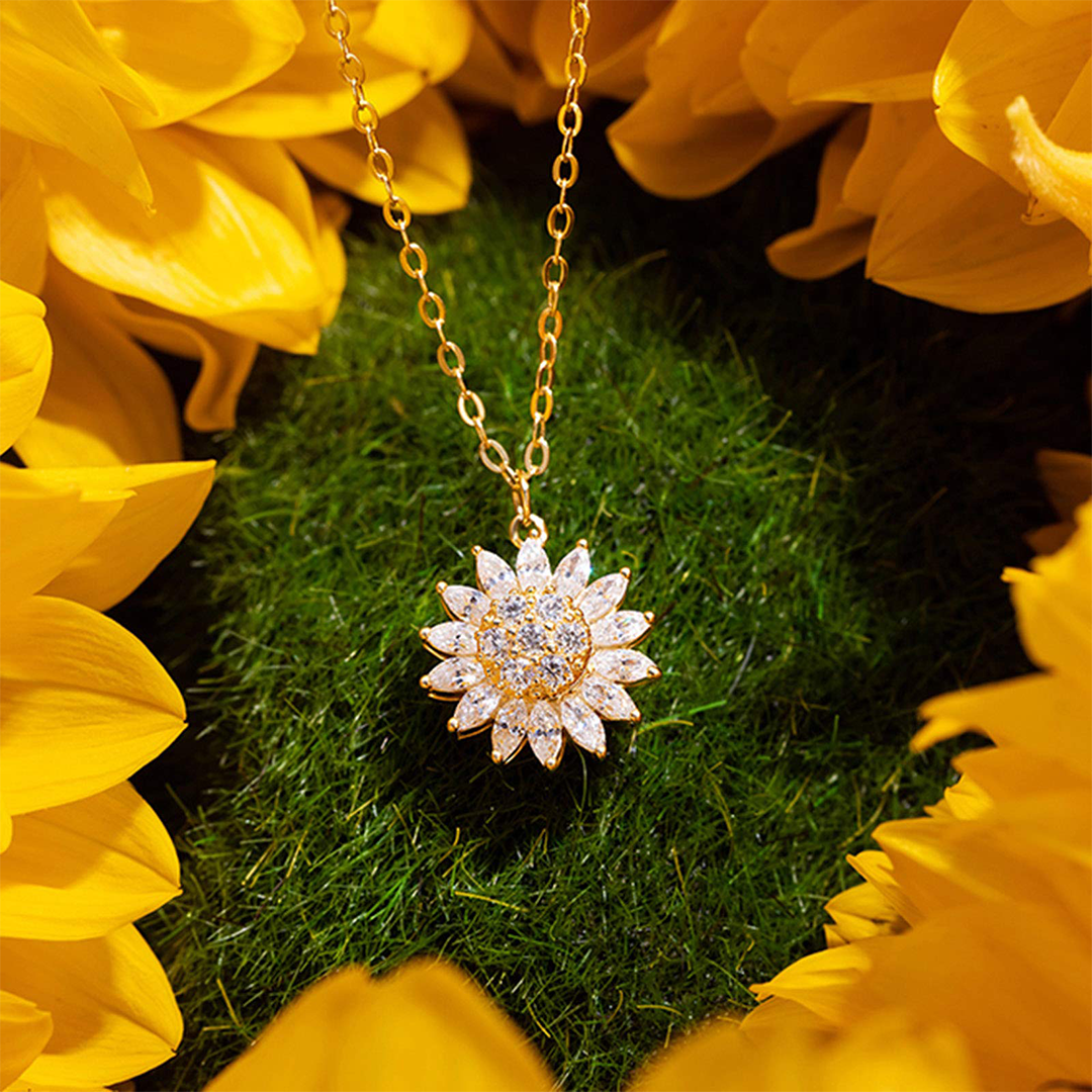 COLLAR GIRASOL GIRATORIO + CAJA DE REGALO DE LUJO EN FORMA DE CORAZÓN 💖
