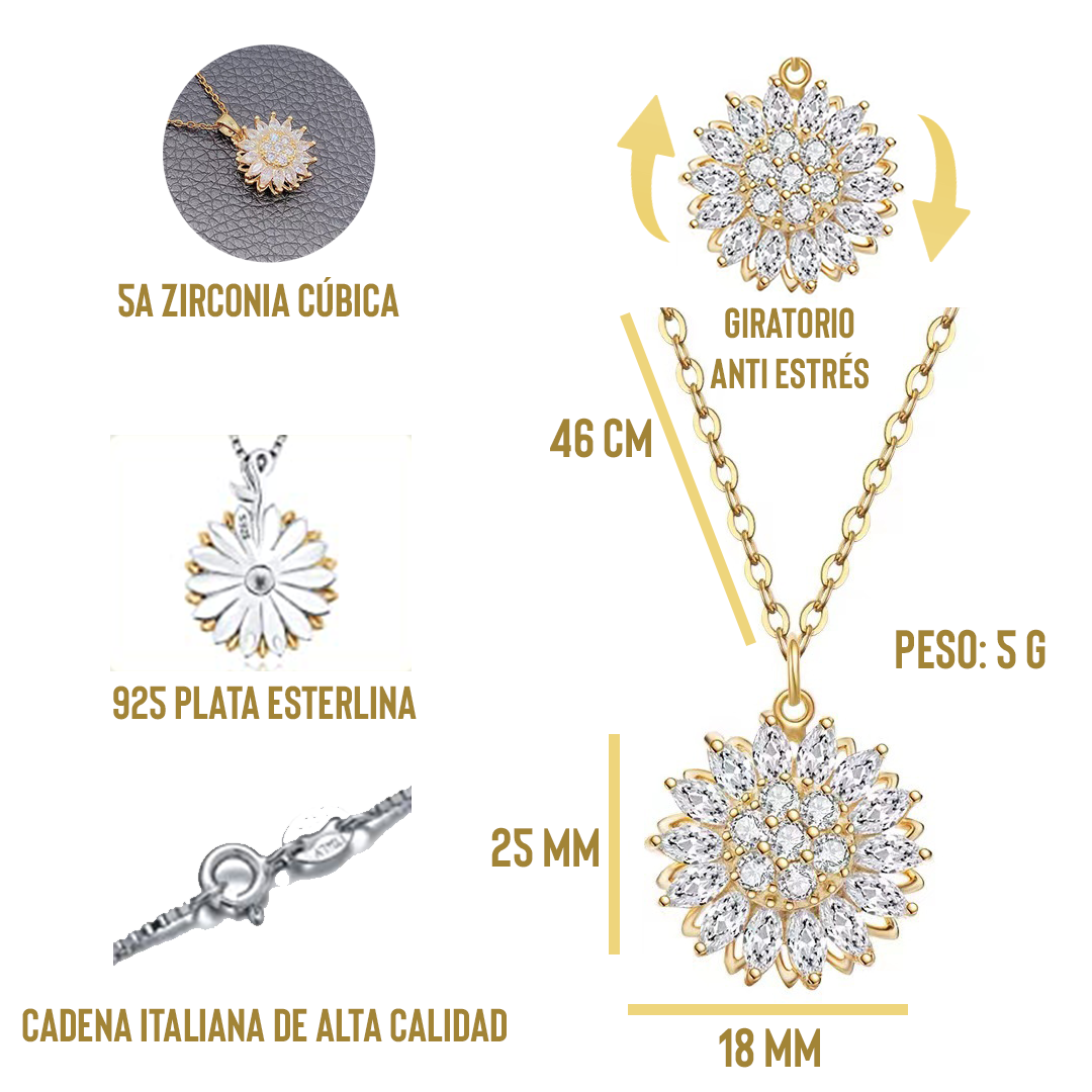 COLLAR GIRASOL GIRATORIO + CAJA DE REGALO DE LUJO EN FORMA DE CORAZÓN 💖